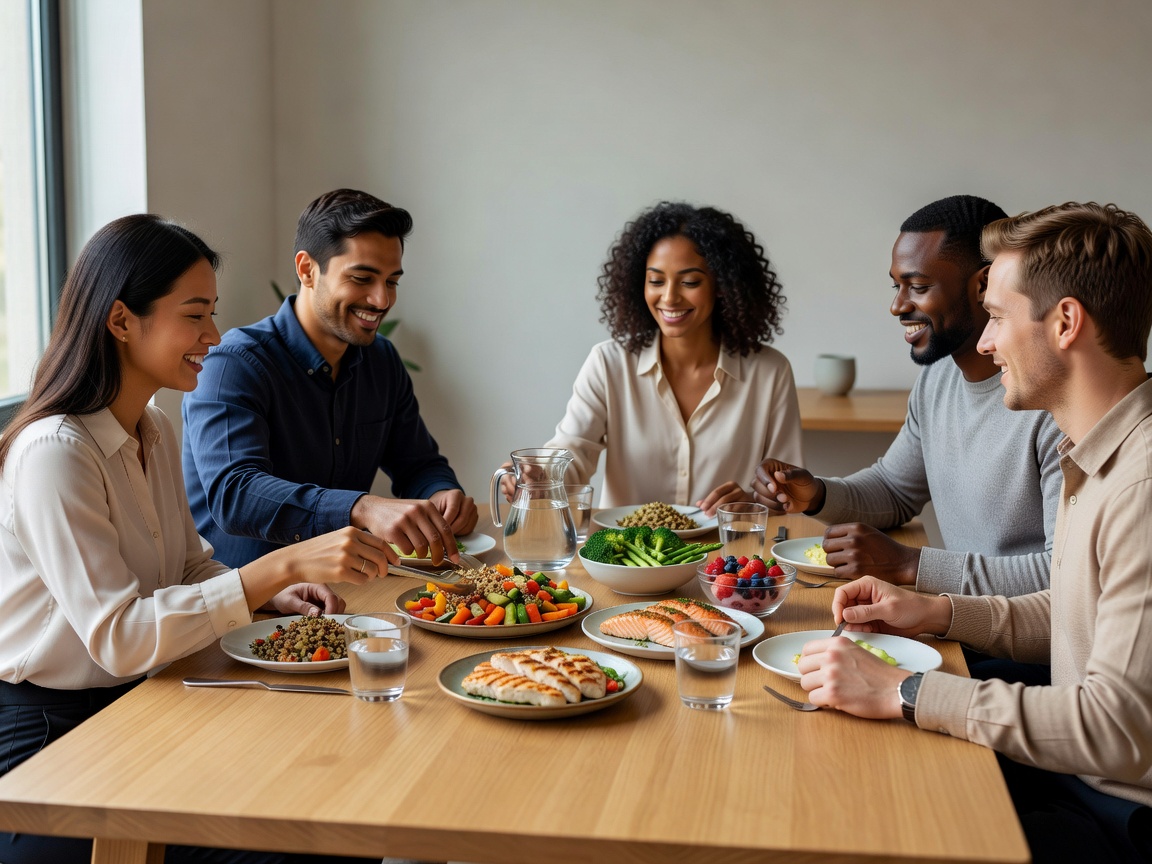 A shared team meal prepared with familiar foods and simple components